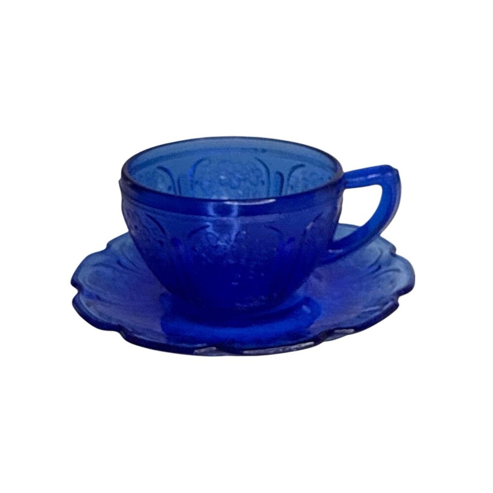 Jeannette Cherry Blossom Style Cobalt Blue Child's Cup & Saucer Reproduction